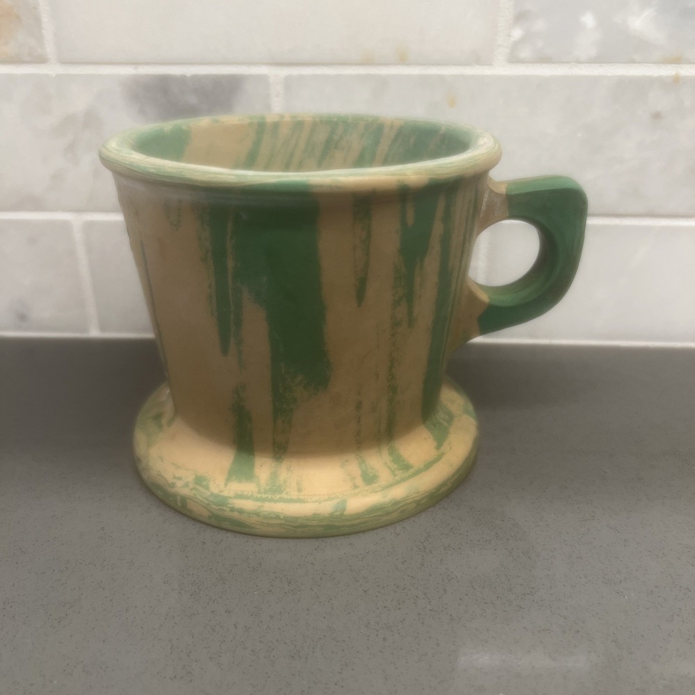 FLINN'S ANTIQUE LARGE MARBLED GREEN HARD RUBBER SHAVING MUG OMAHA NEBRASKA #4